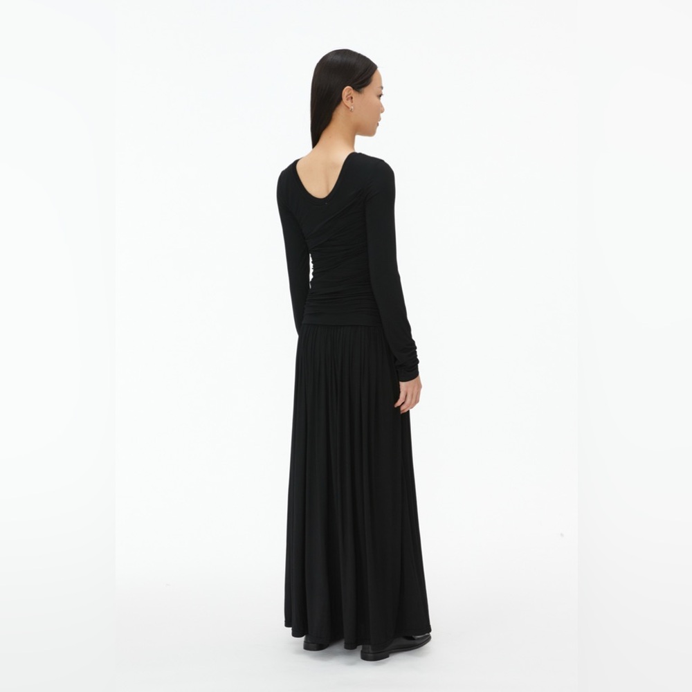 Elegant Black Draper Low Back Long Sleeve Maxi Dress
